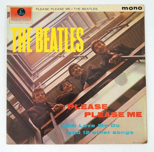 The Beatles; Please Please Me LP record album, mono on gold Parlophone label, PMC 1202, XEX 421-1N. Condition - fair